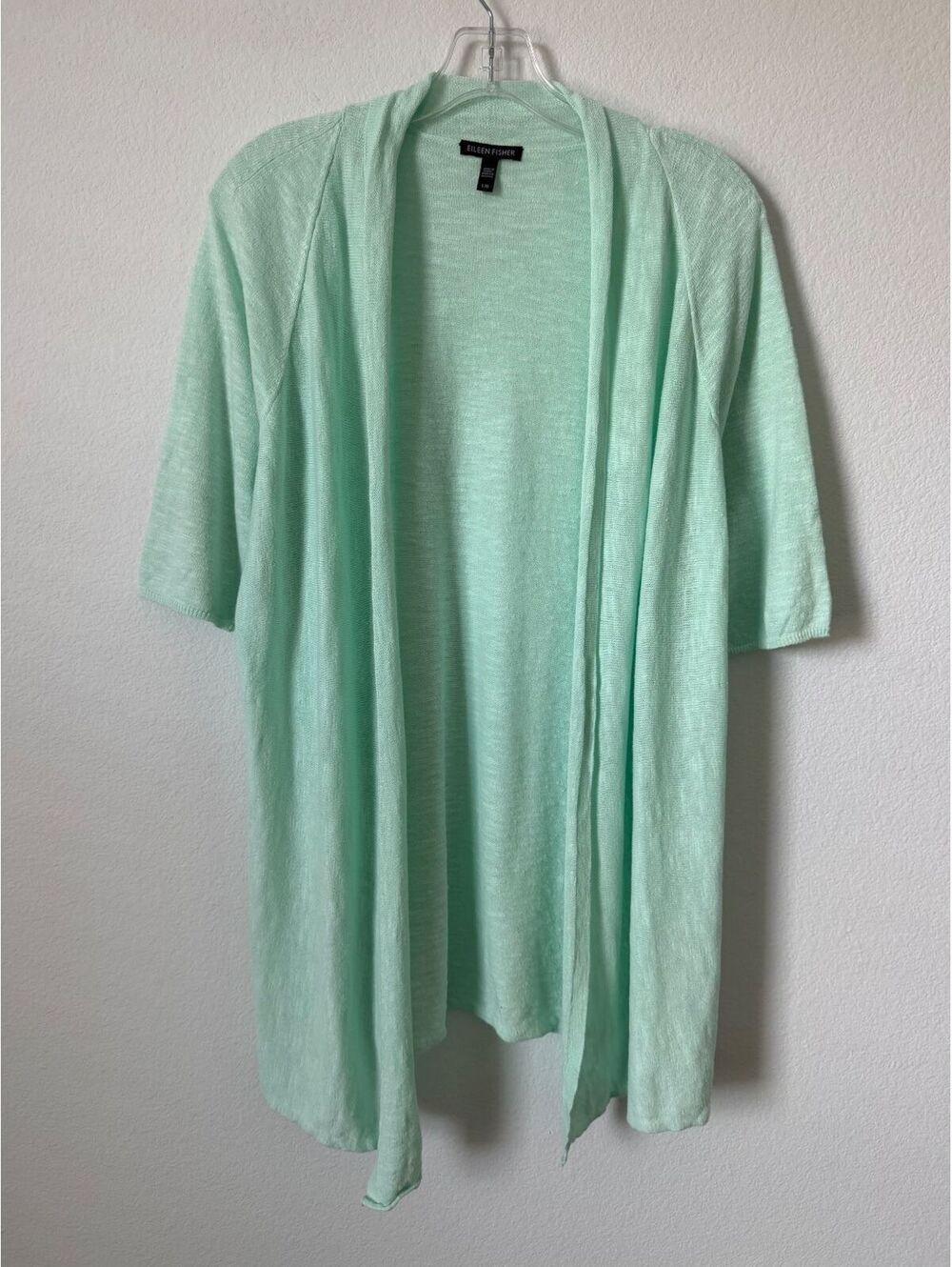 Eileen Fisher Mint Green Linen Blend Open Front Cardigan Sweater Women's Size L